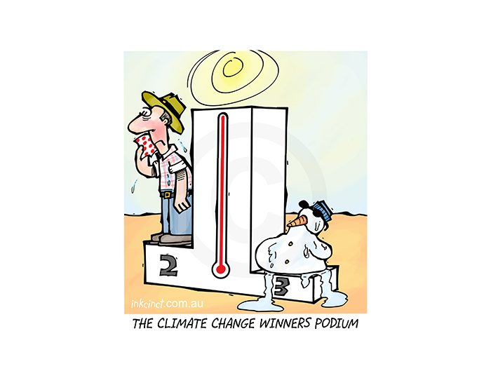 2018-166P Climate change winners podium - snowman - ENVIRONMENT AUSTRALIA WORLD 11th April