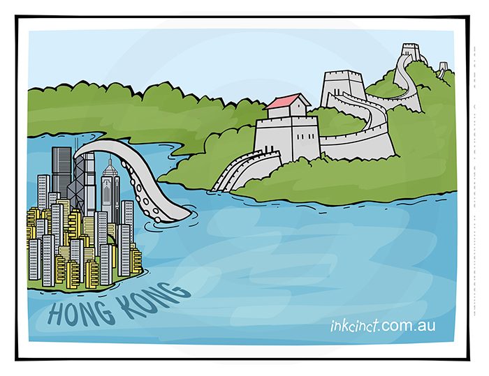2019-256 Great wall of China tentacle, Hong Kong - SOCIAL POLITICAL WORLD