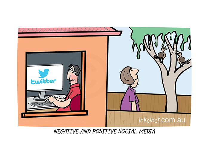 2020-242P Positive and negative social media, twitter birds - SOCIAL WORLD AUSTRALIA BALLARAT BEN 17th July copy