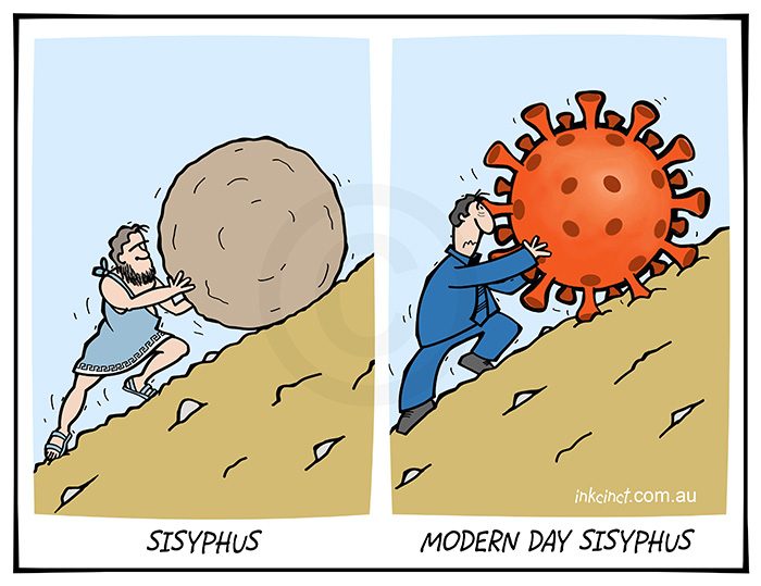 2020-265 Modern day Sisyphus, coronavirus - WORLD AUSTRALIA BALLARAT 4th August