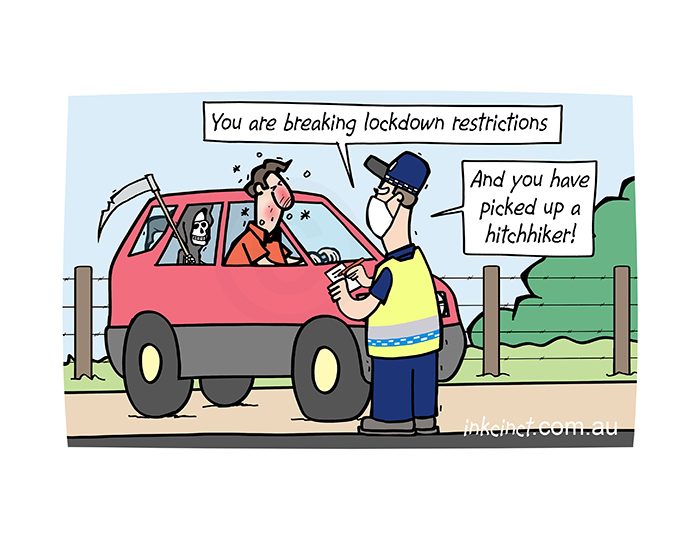 2020-370P You are breaking lockdown restrictions, police coronavirus grim reaper. 23rd october copy